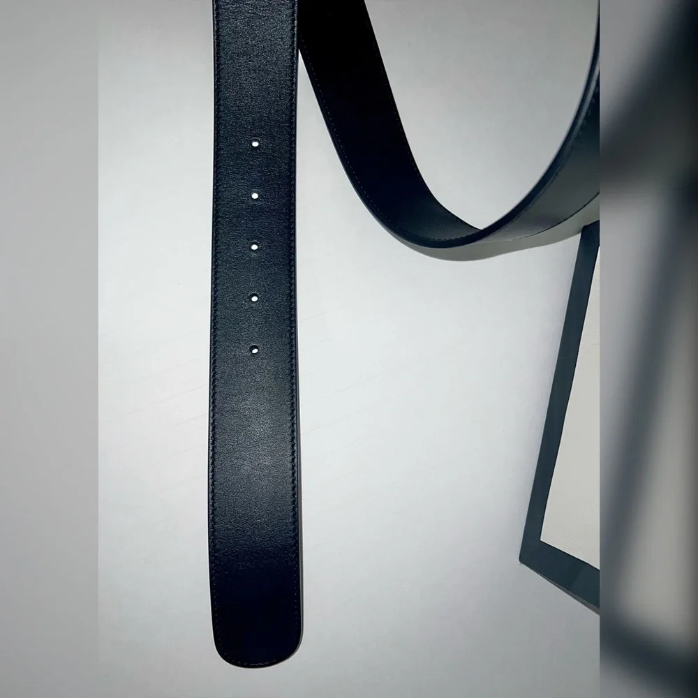 Gucci Black Leather Belt with Gold Double G Buckle